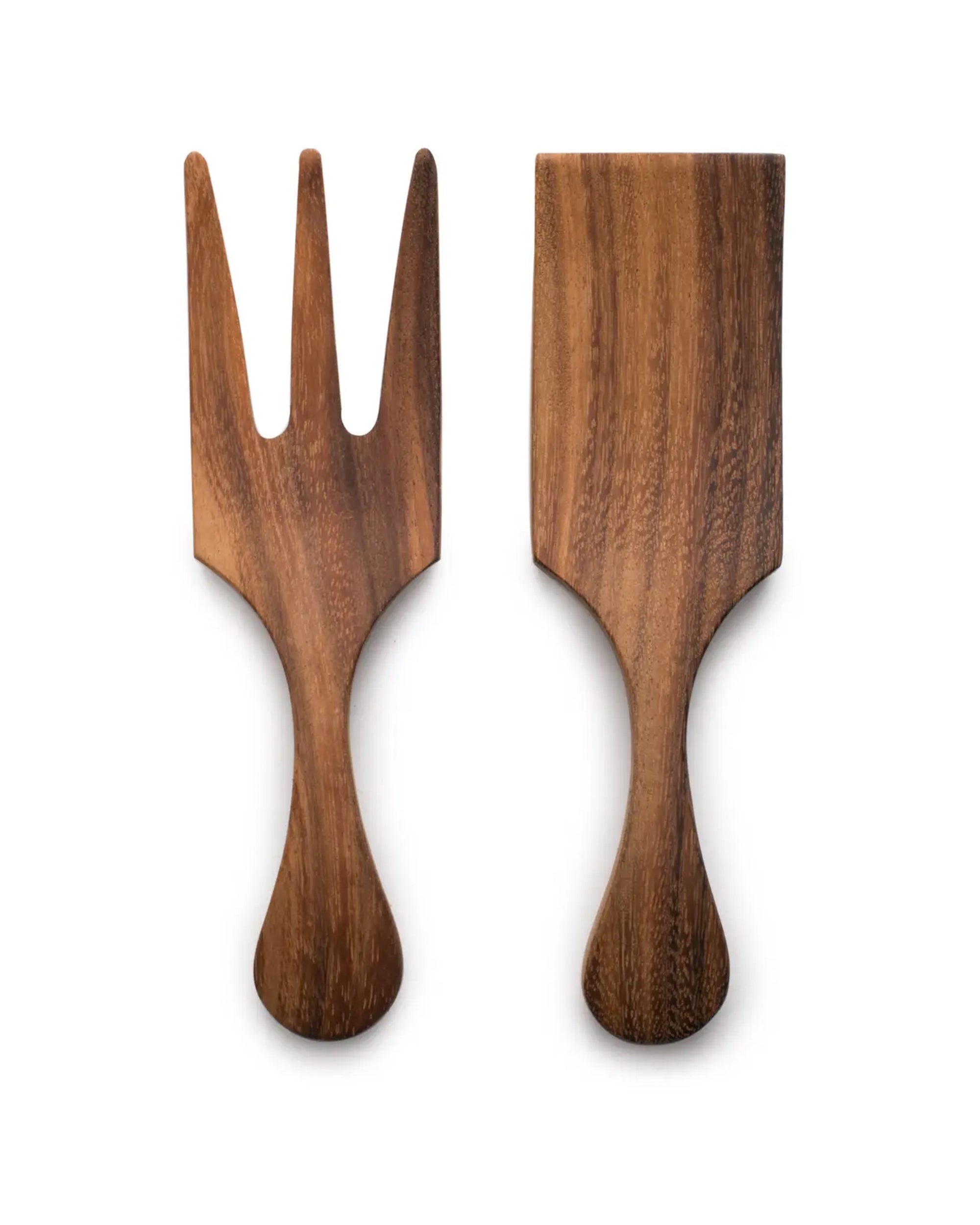 The Fox Run Brands Acacia Utensil Set includes a three-prong fork and flat spatula with wide, rounded handles, both crafted from smooth natural acacia wood for timeless style and lasting durability.
