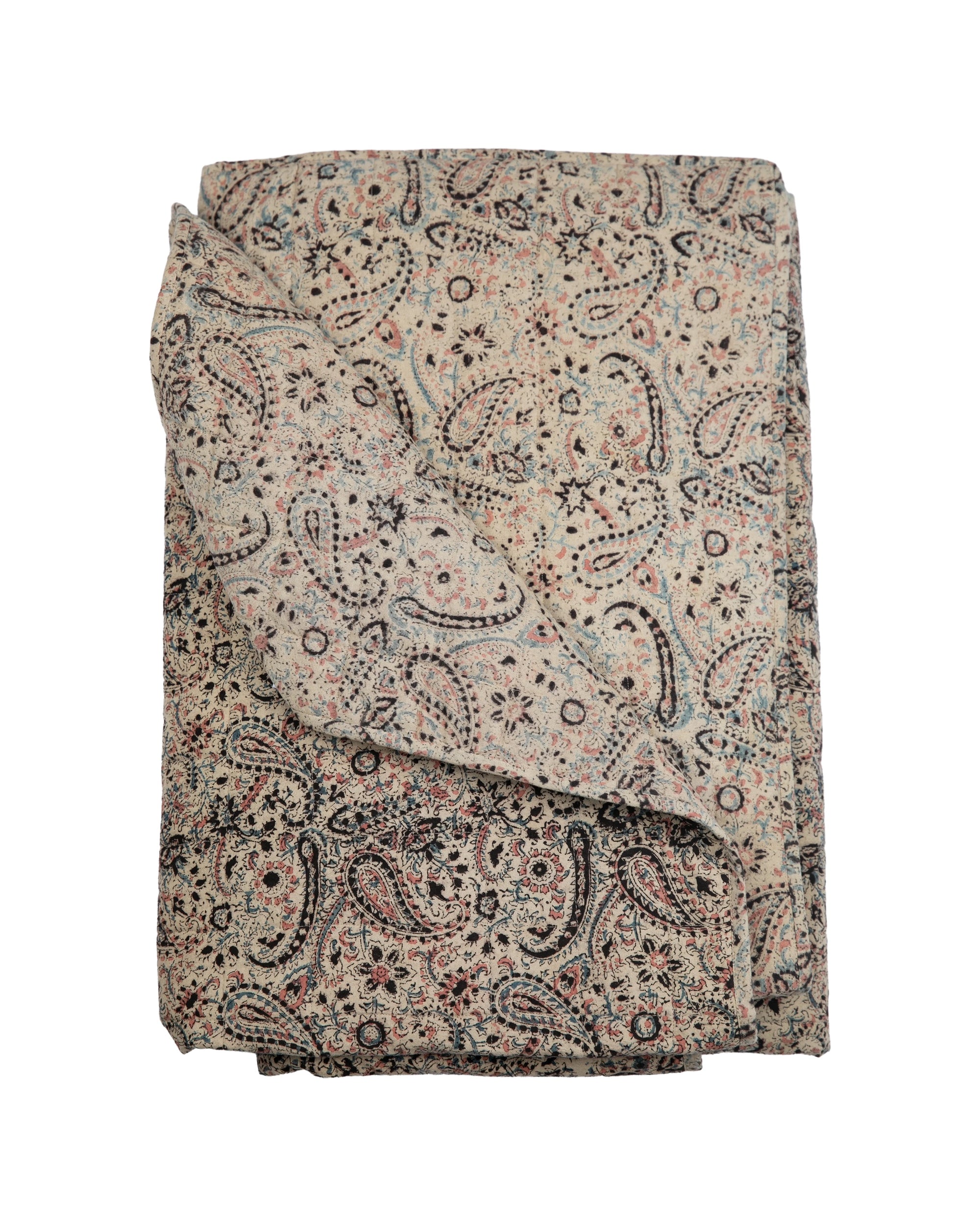 Black and red paisley floral coverlet by Filling Spaces, Adah Cappa style, displayed on white background.
