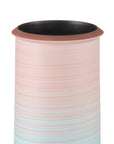 The Currey & Company, Inc. 80's Vase Blue/Red features a tall, cylindrical porcelain shape with blue and red horizontal stripes and a wide dark rim—ideal for vintage home decor—shown on a white background.