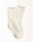 The Faire Wool Speckled Knit Socks are white, wool-blend crew socks featuring subtle multicolored specks and a ribbed texture, shown laid flat on a white background.
