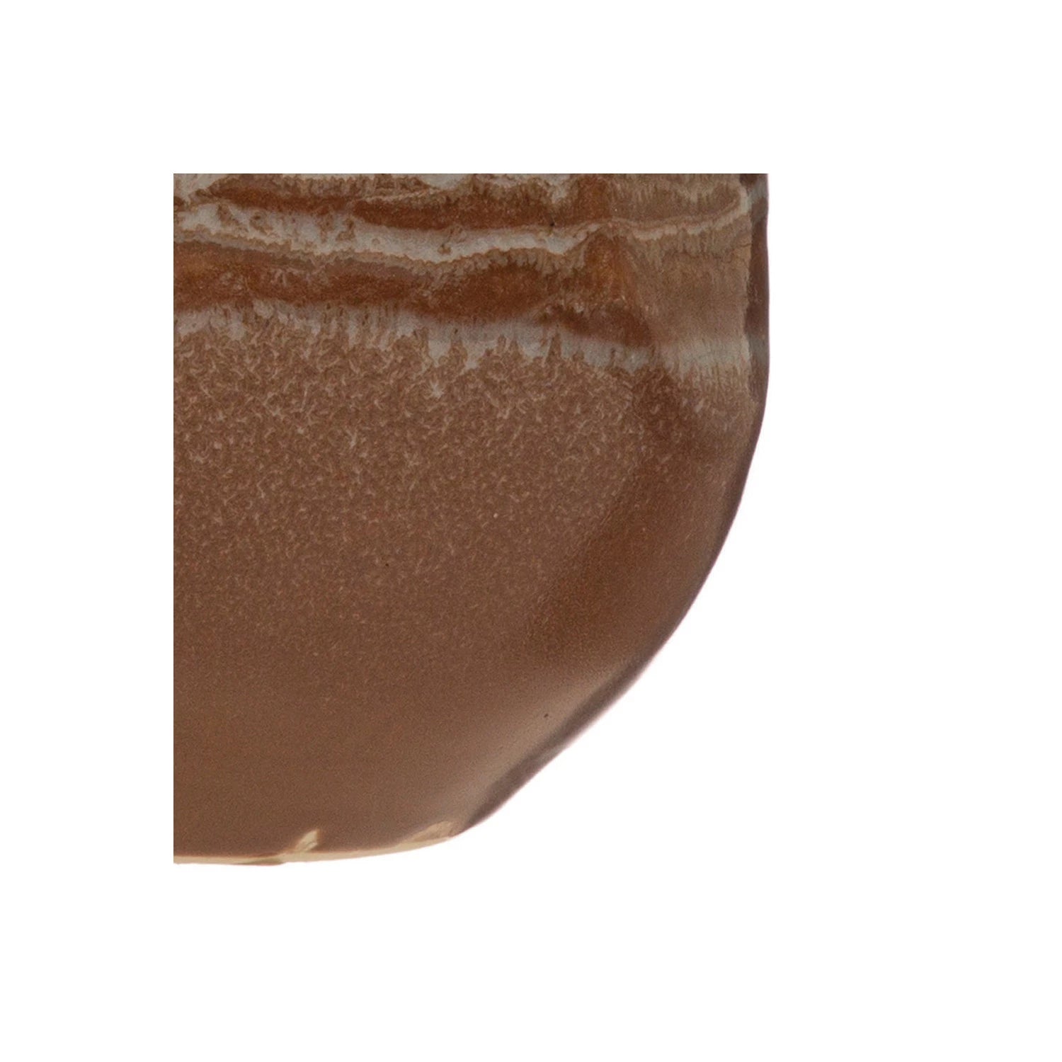 Close-up of the Creative Co-op Stoneware Planter, featuring a brown, slightly glossy textured surface with horizontal lighter bands near the top, set against a white background.