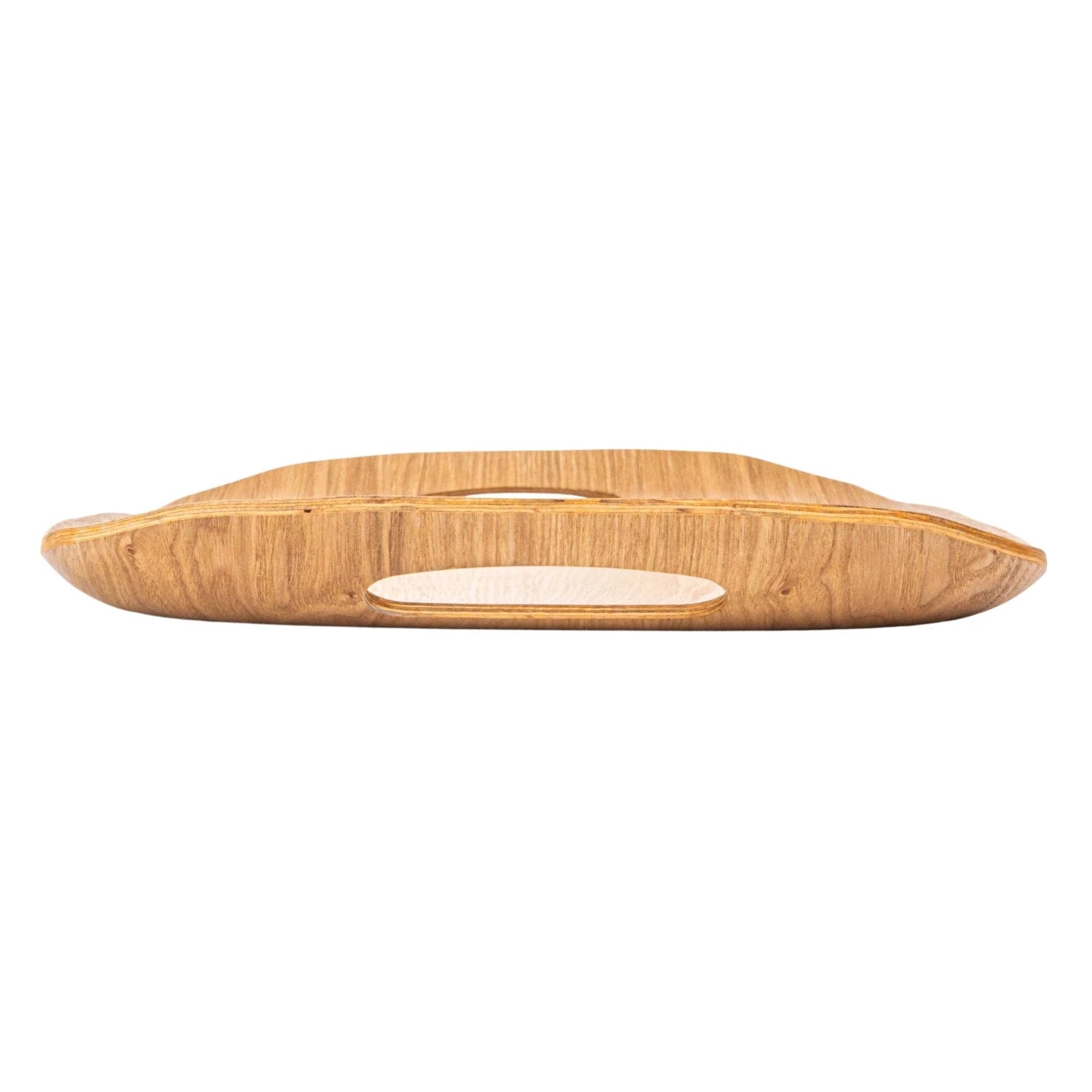 Natural Oak Wood Serving Tray with a Bungalow style, an oval shape, and a carved handle in the center, isolated on a white background by Bloomingville.