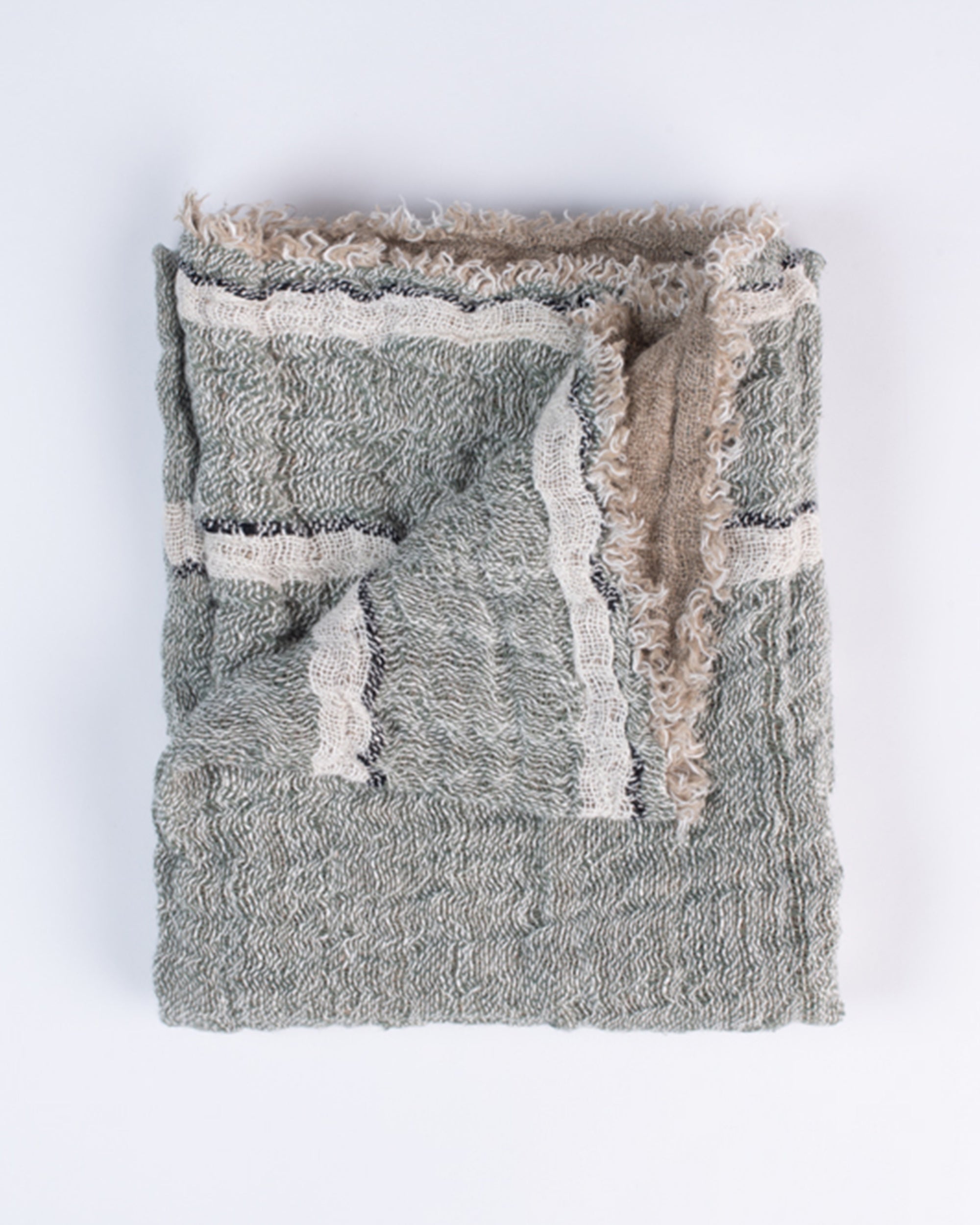 Gray and beige striped Akin Coverlet by Amity Home with textured design, displayed on a white background.
