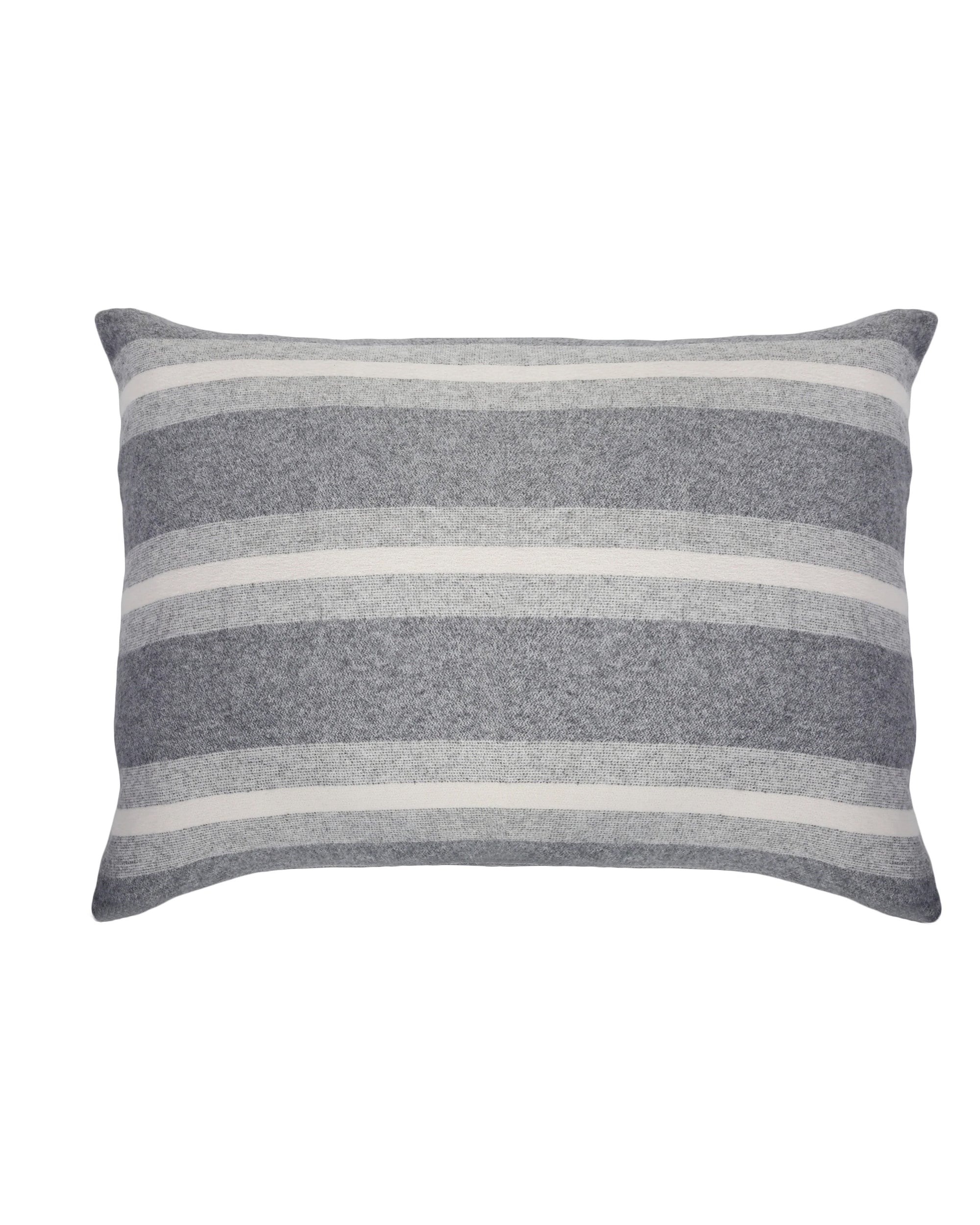 The POM POM Alpine Big Pillow features elegant grey stripes on a white background and is crafted from soft combed cotton for ultimate comfort.