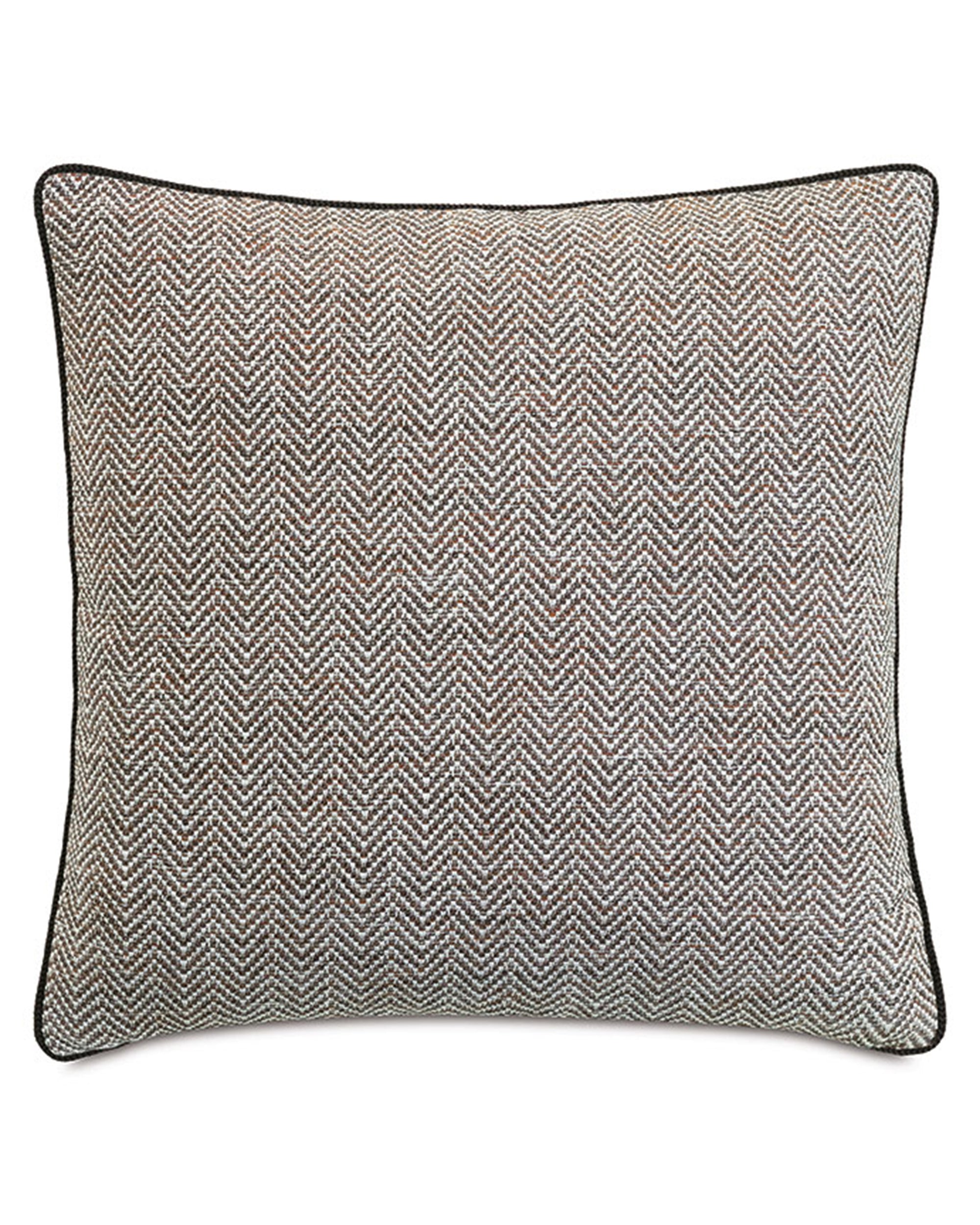 The Andes Woven Chevron Euro sham by Eastern Accents features a black and white chevron pattern, black piping, and textured fabric, displayed against a white background.