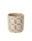 The Anselm Pot by Accent Decor is a beige ceramic planter featuring a textured, raised square pattern and a smooth, speckled brown interior—an artisanal, modern piece that brings refined style to any space.