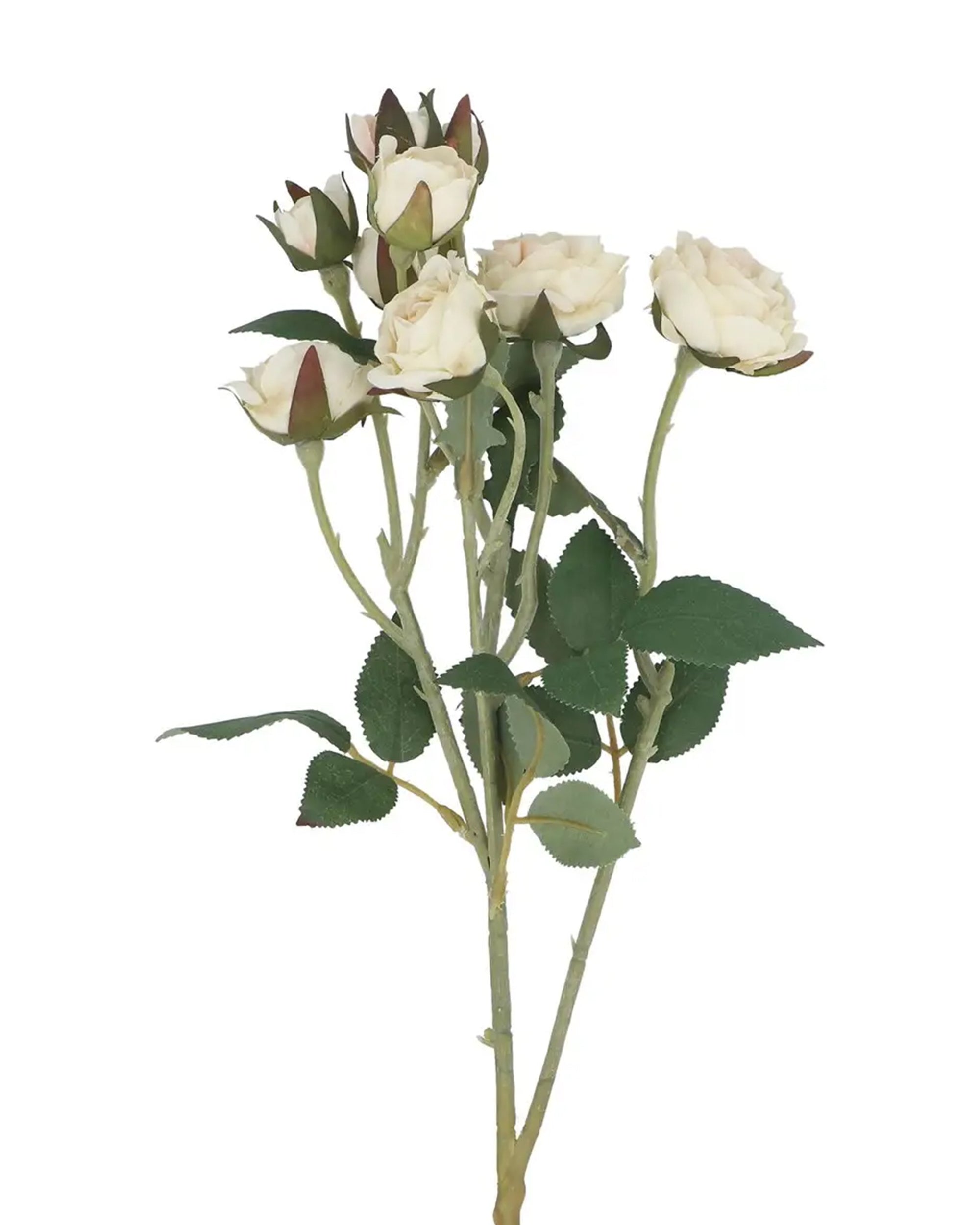 Cream artificial rosebud spray with green leaves by Faire, perfect for elegant floral arrangements or decor.