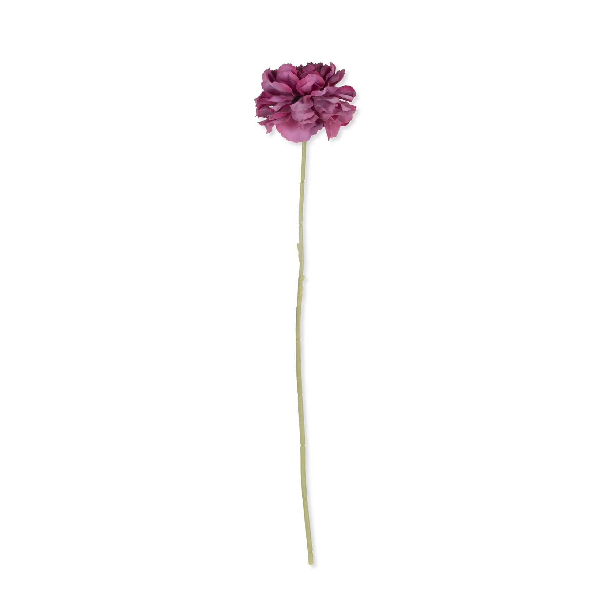 The Abigail Ahern Purple Carnation features a large deep purple bloom on a long, slender green stem—ideal for bold artificial floral displays or decor. Shown isolated on a white background.