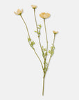 The Abigail Ahern Cosmos Meadow, Buttermilk features a single artificial stem with three delicate butter-toned flowers and slender green leaves, set against a white background.
