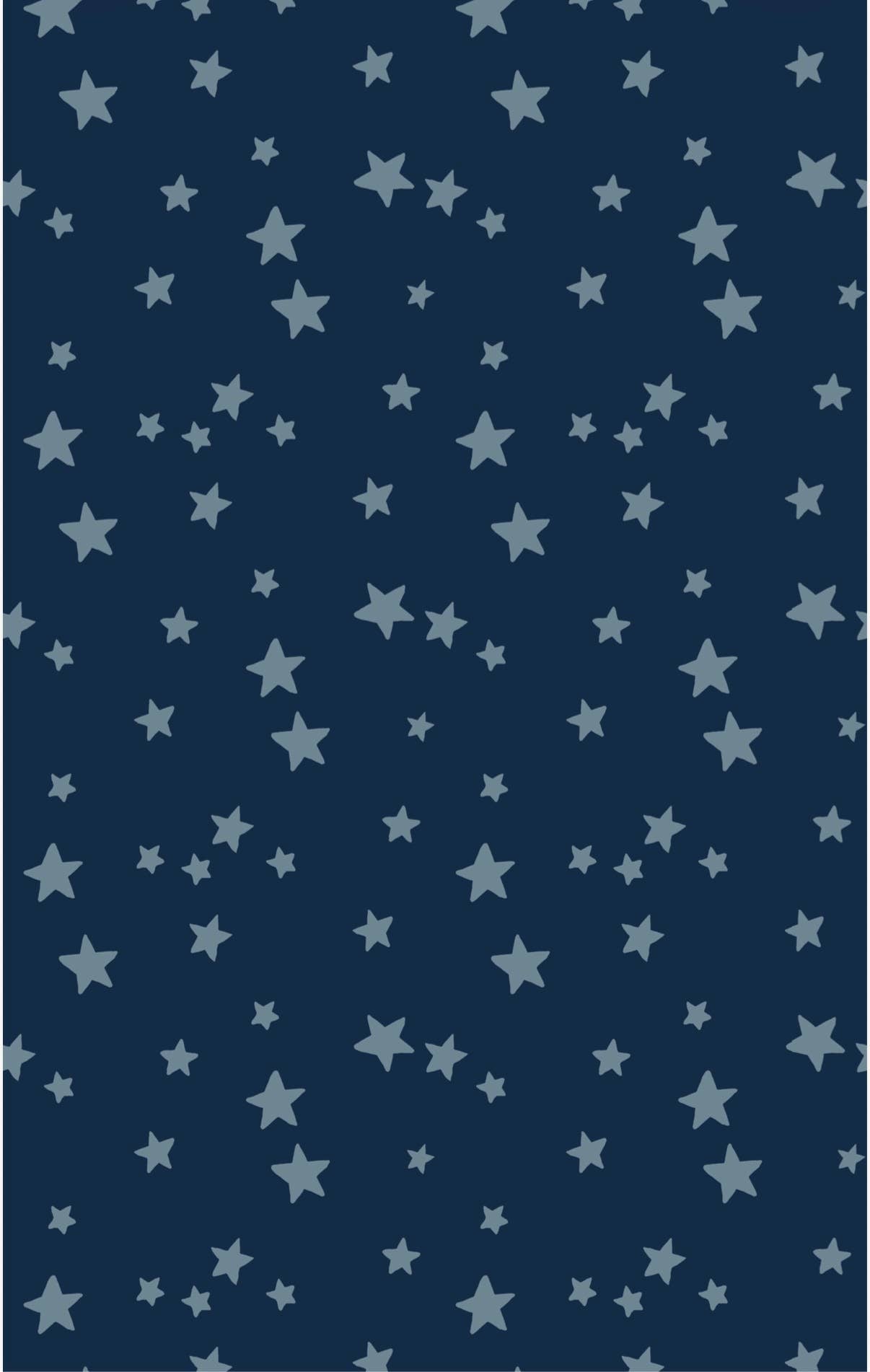 A dark blue background with light blue stars evokes a starry night sky, making the Faire Hand Towel: Franklin a charming addition to any kitchen or bathroom.