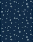 A dark blue background with light blue stars evokes a starry night sky, making the Faire Hand Towel: Franklin a charming addition to any kitchen or bathroom.