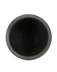 A top-down view of the round, dark-colored Lachlan Vase by Faire with smooth sides, centered on a white background.