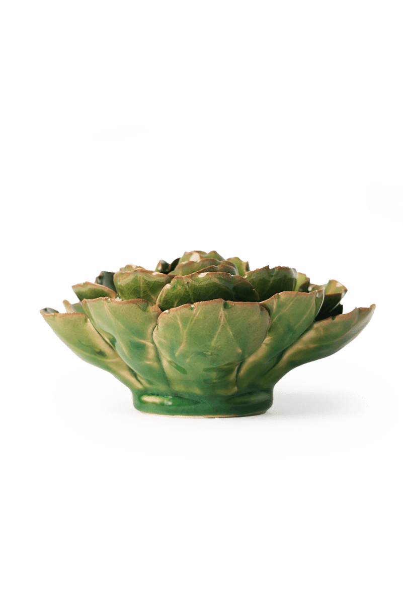 The Accents Peony by Chive Ceramics (thru Faire) is a green ceramic bowl with intricate, modern leaf-like patterns, artfully shaped and displayed on a plain white background.