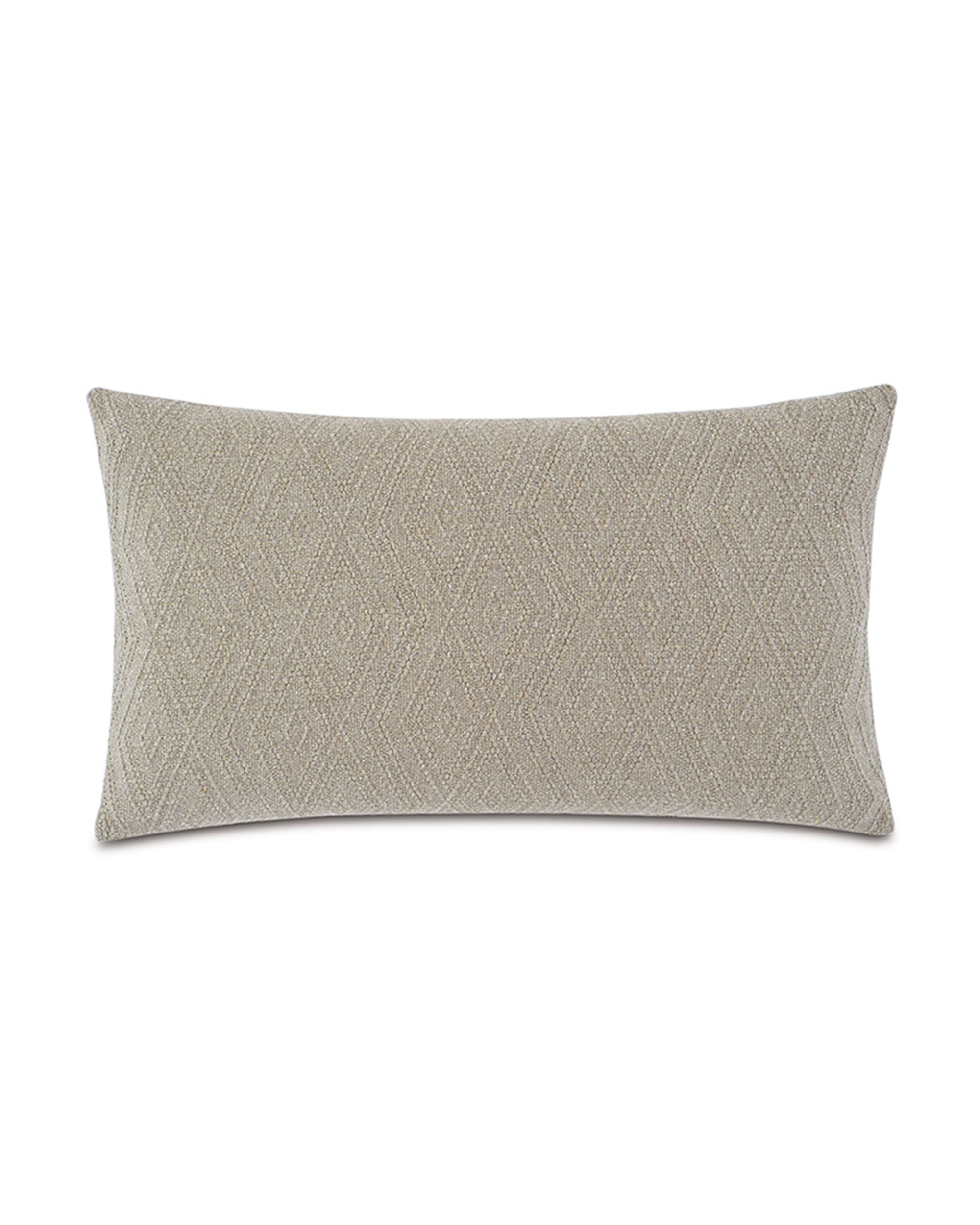 The EKLUND STOME rectangular beige throw pillow by Eastern Accents features a subtle woven geometric pattern, recalling classic bolster designs, shown on a white background.