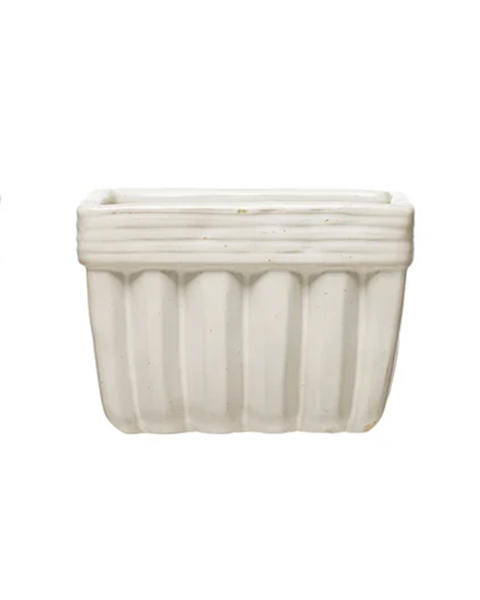 The Creative Co-op DF4885A Bowl is a white, rectangular ceramic planter with vertical fluted texture and a thick ridged rim—ideal for pairing with stoneware or kitchen serving bowls.