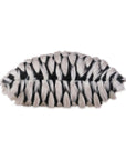 The JADIS ONYX clutch by Eastern Accents features bold black and white vertical stripes in soft faux fur, offering standout texture and chic style inspired by decorative throw pillows.