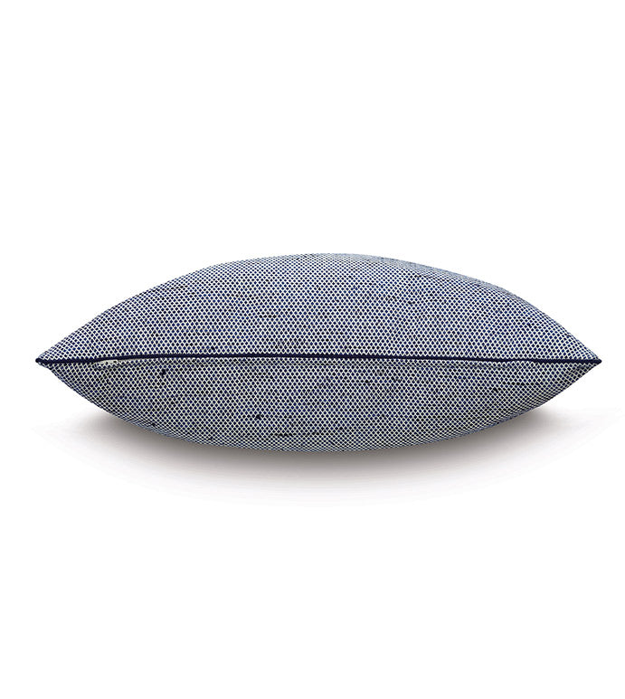 Blue pillow with textured geometric pattern, side view; Eastern Accents Newport collection at Bungalow Furniture.