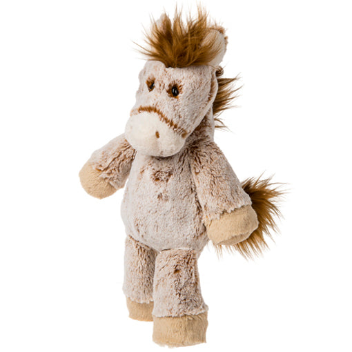 The Mary Meyer Corp Stuffed Animals plush toy horse features light brown fur, a darker mane and tail, round black eyes, and soft floppy limbs—standing upright on two legs and perfect for snuggle or play.