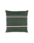 Racing green pillow with beige and dark gray stripes by Libeco Home, Belgian linen, on a white background.