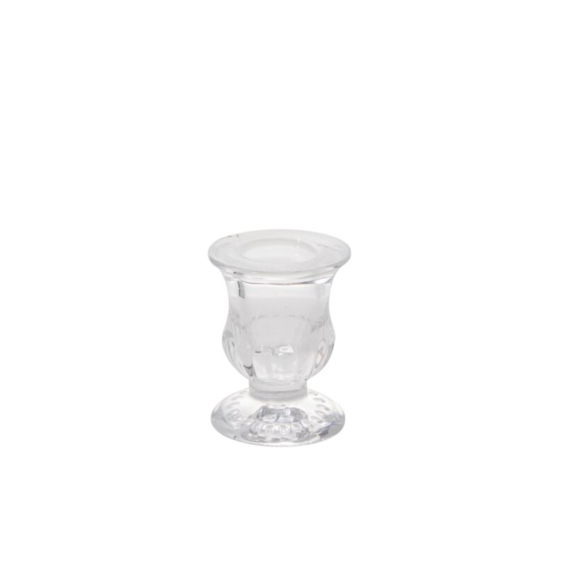The Bellamy Candleholder by Accent Decor is a clear glass piece with an urn shape, flared rim, and round sturdy base, shown on a plain white background.