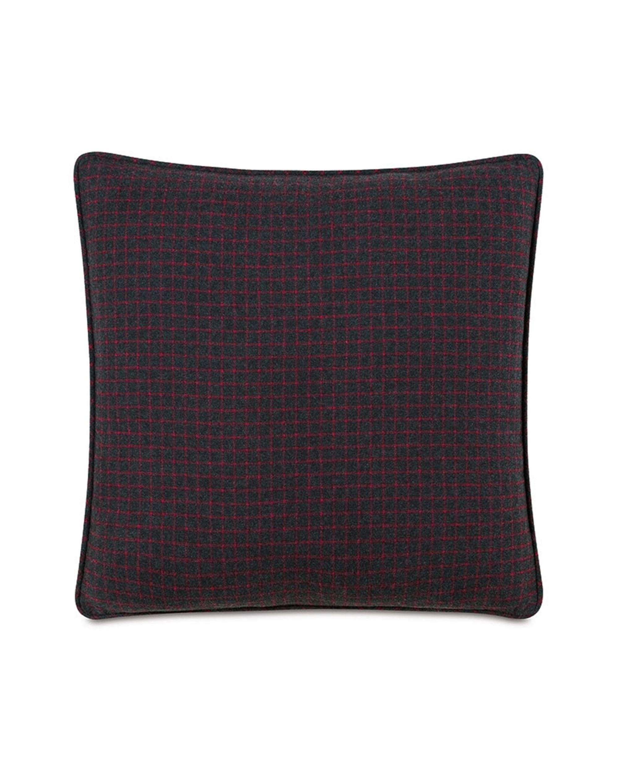 The BISHOP FLANNEL pillow by Eastern Accents is a square decorative piece crafted from dark cotton flannel with a subtle red and black check pattern, shown on a white background.