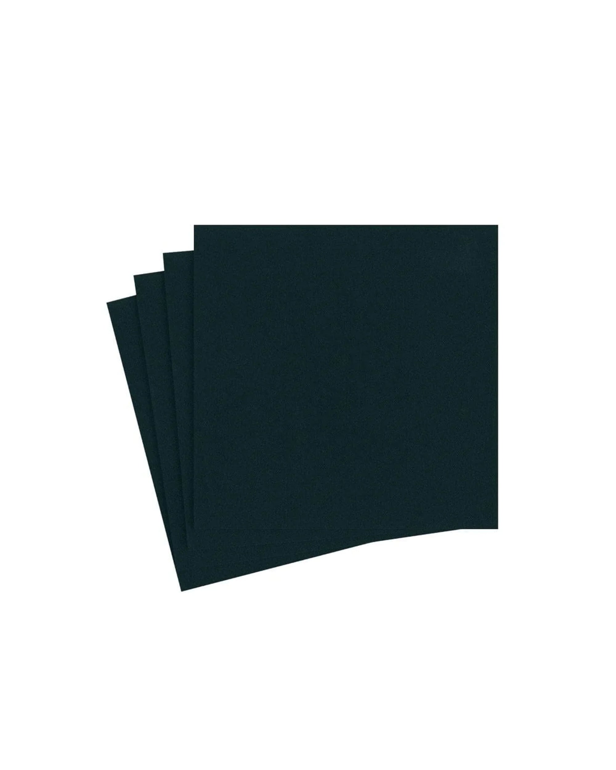 Four Caspari, Inc. Cocktail Napkins are arranged in a slightly fanned-out stack on a white background, resembling elegant black paper napkins.