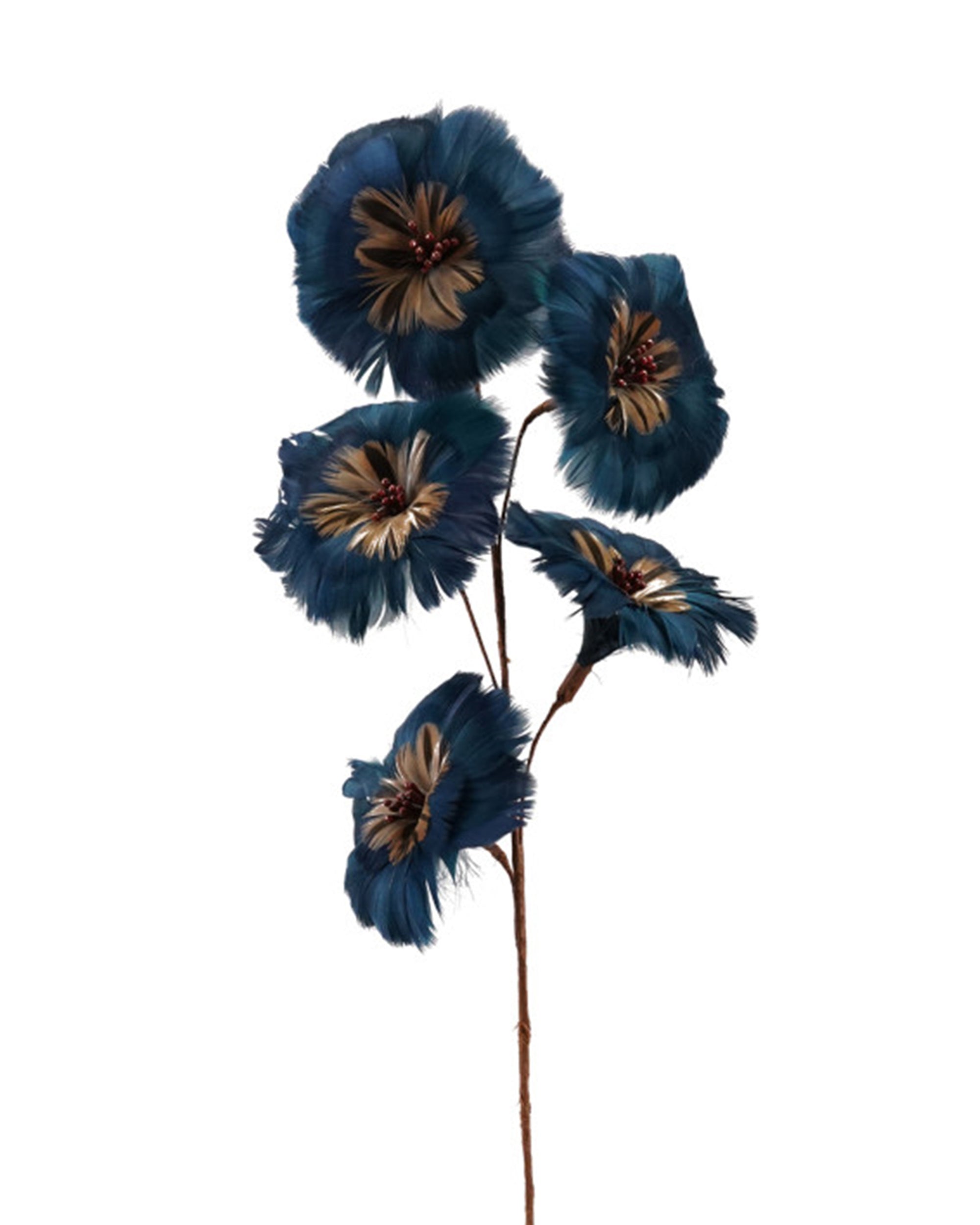 Five blue faux flower stems with beige centers by Creative Co-op, artisan-style accent for home decor.