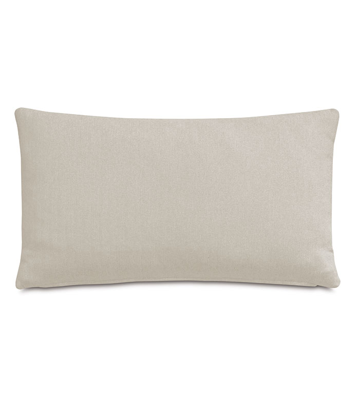 The Rufus Nubuck Leather Pillow by Eastern Accents features a plain rectangular beige design with slightly rounded corners and subtle channeled detailing, displayed against a white background.