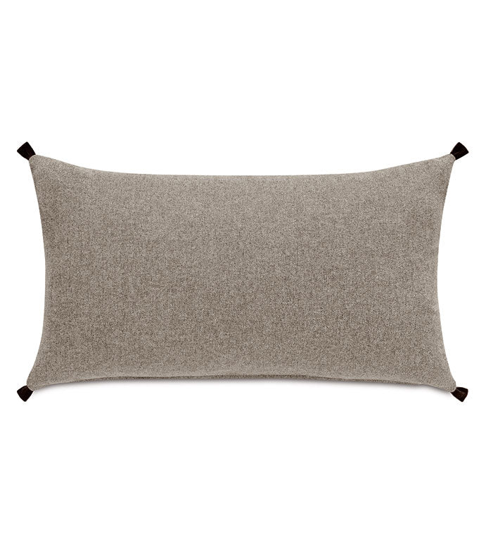 Gray layered pillow with textured fabric and black tassels by Eastern Accents, BOL-507 Cristobal, shown on white background.