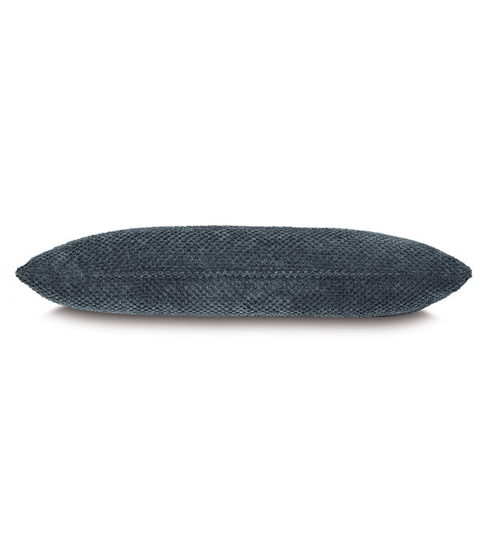 Slate blue textured rectangular pillow by Eastern Accents, Mira Extra Long collection, side view on white background.