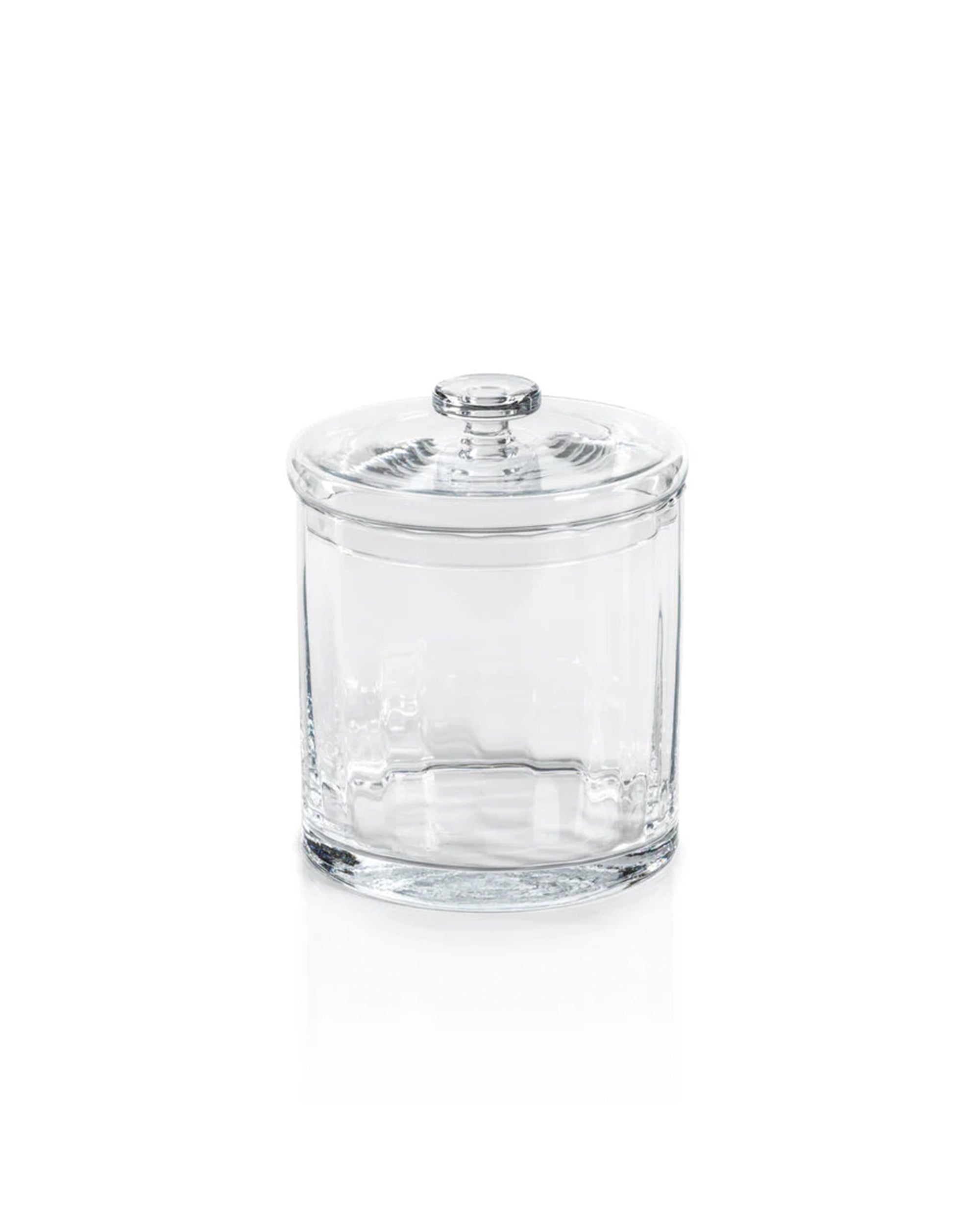 The Zodax POL-1182 Glass Bonbonniere 9.25 is a clear optic glass storage jar with a matching lid, shown empty against a white background—ideal for display or storage.