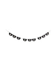 The My Mind's Eye Bunting Banner is a black felt semicircle flag banner that spells "BOO BOO BOO" in white letters—ideal for adding a festive, spooky touch to your Halloween decor.
