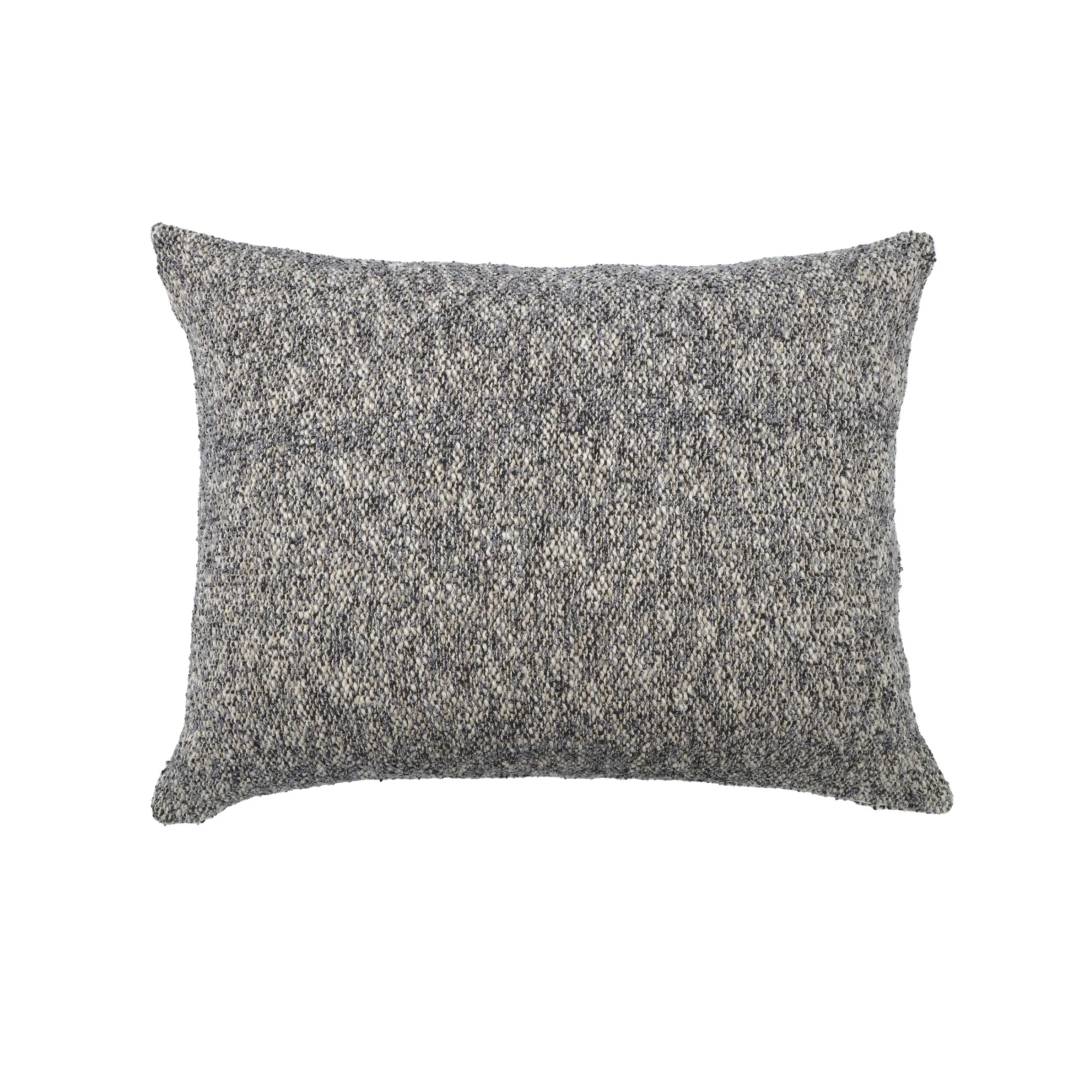 The Brentwood Big Pillow by POM POM features a chunky bouclé texture in mottled gray and black woven fabric—a cozy, rectangular accent for any space.