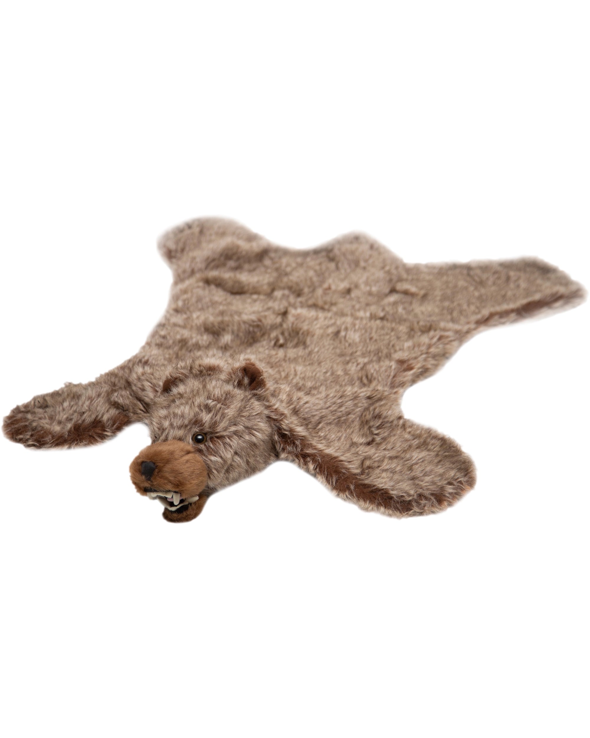 The Faire Silvertip Bear Rug features a realistic bear head with an open mouth, laid flat for display—an ideal way to add wild charm to your space.