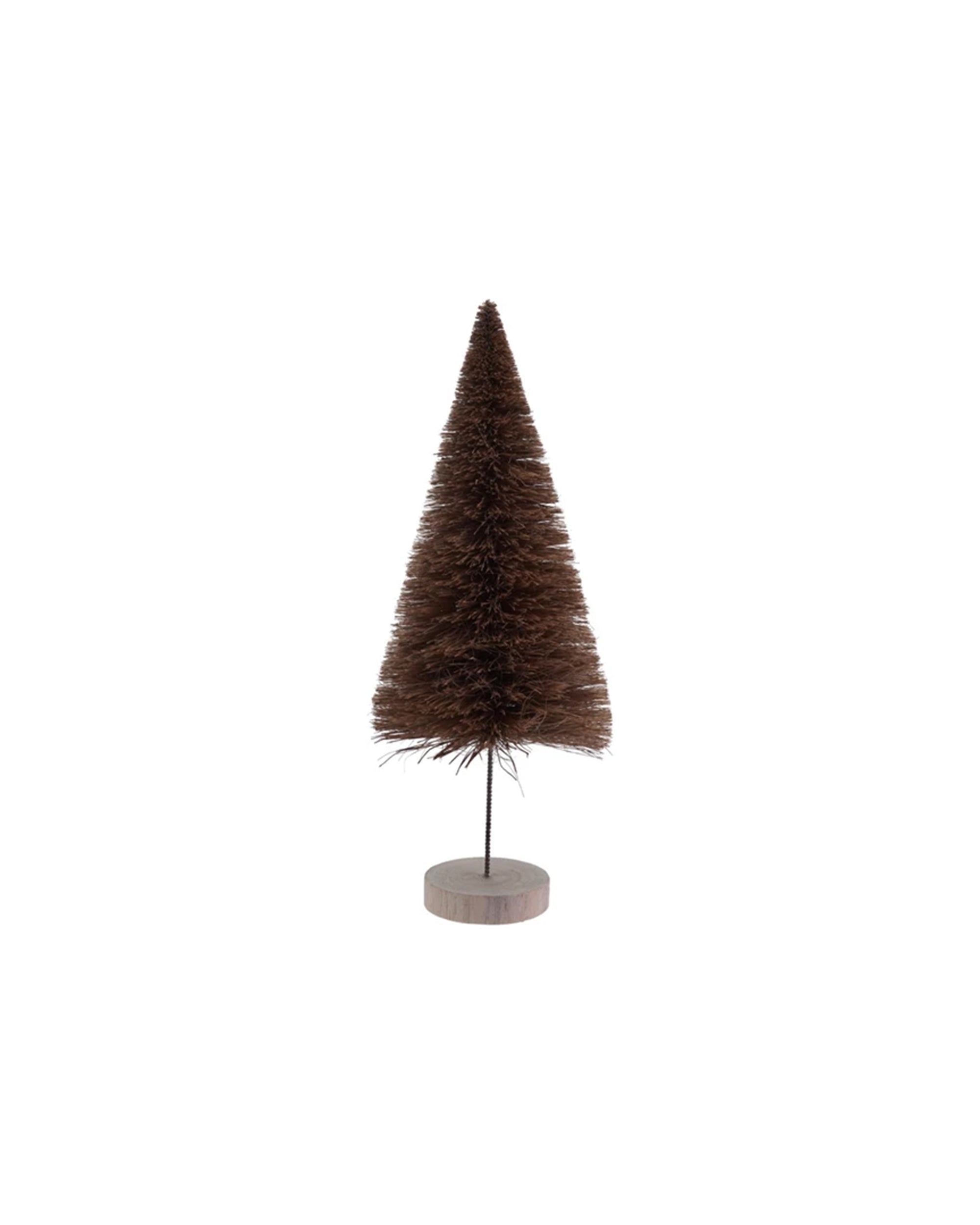 A small, brown Bottle Brush Tree (size S) by Creative Co-op with a wood base is centered on a white background.