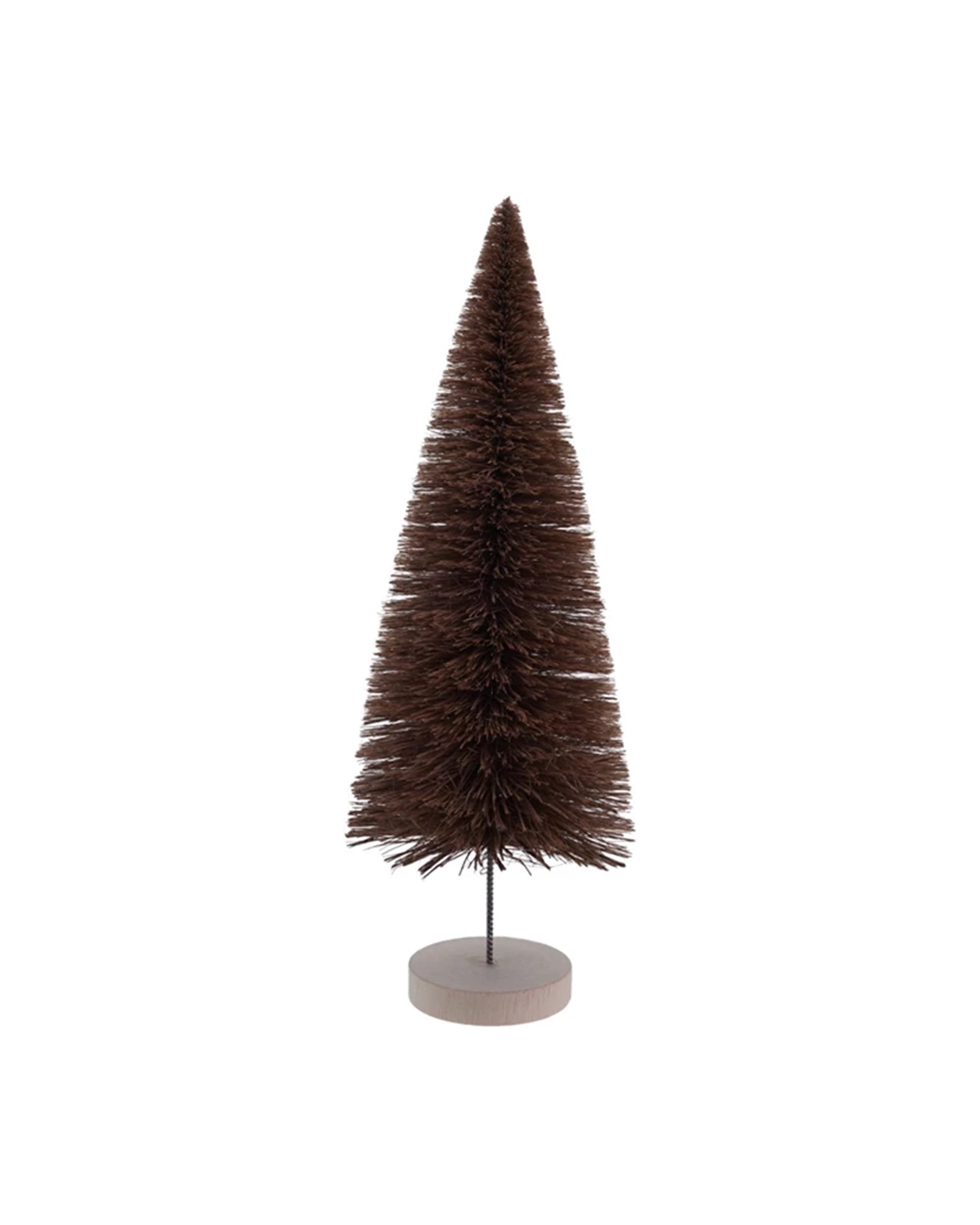 The Creative Co-op Bottle Brush Tree Brown -L features a small brown sisal tree with a round wood base, standing upright against a plain white background.