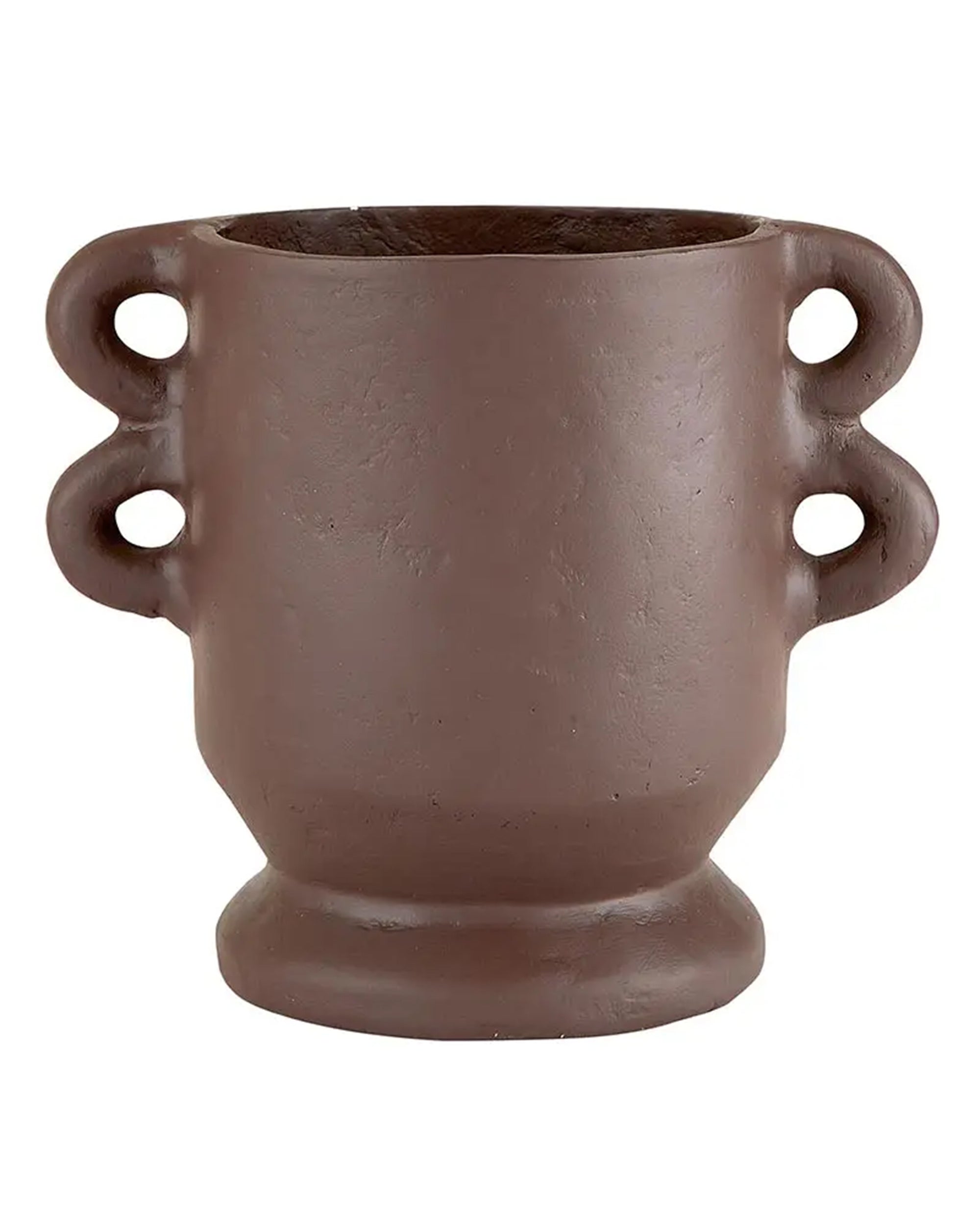 Brown papier-mâché vase with sculptural design by Faire, a striking accent piece for modern interiors.