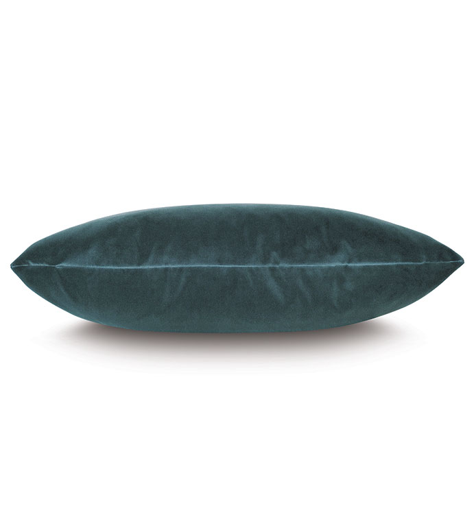 Teal velvet rectangular pillow with a plush finish, side view; Eastern Accents UMA collection at Bungalow Furniture.