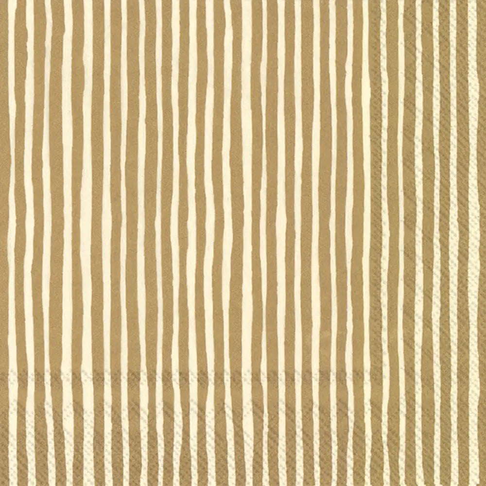 Boston Cocktail Napkins by Faire feature alternating vertical stripes in light beige and brown, with subtle stitched lines along the bottom, making them a stylish choice for any gathering.