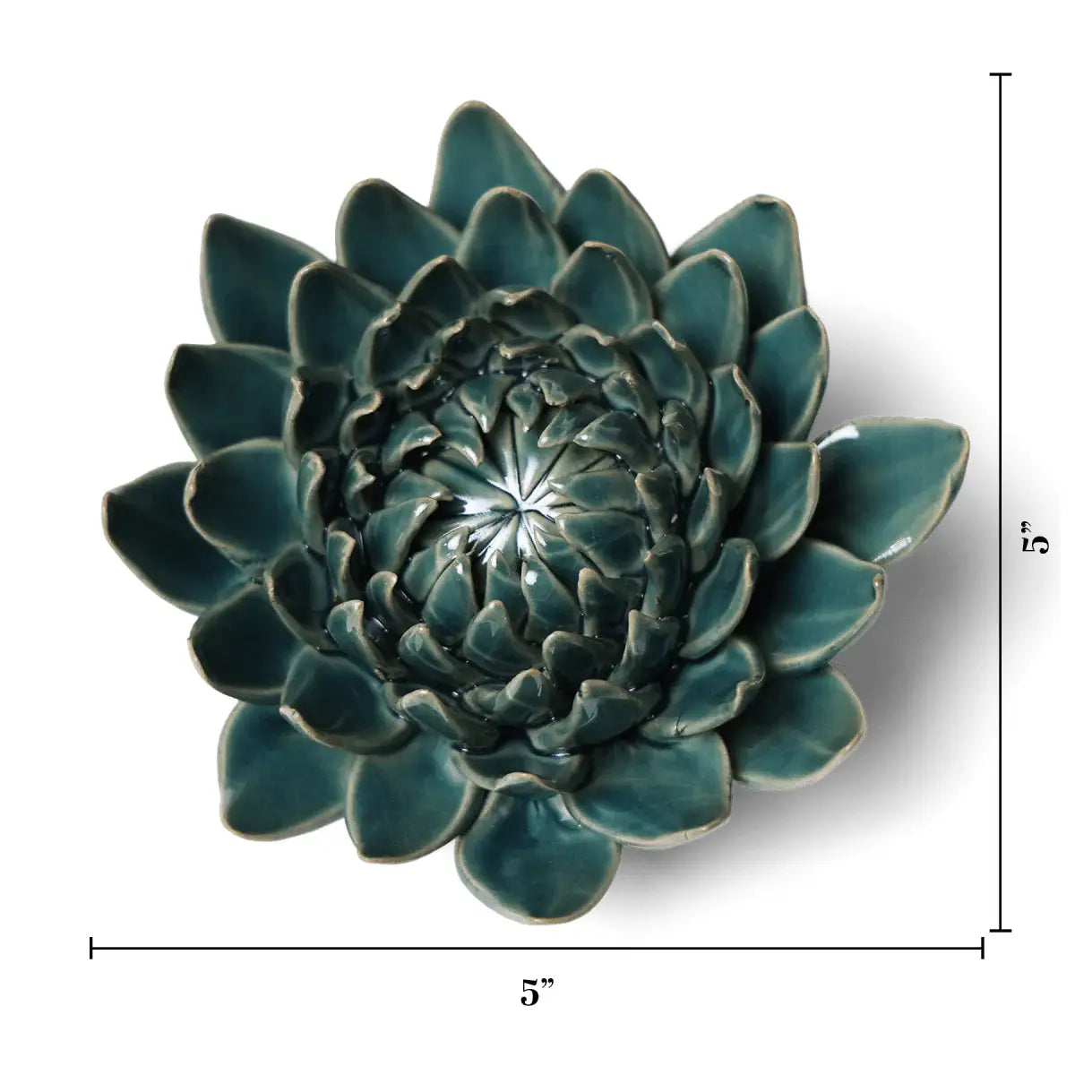 The Dahlia Teal by Chive Ceramics is a 5"x5" dark green ceramic wall flower—ideal for succulent lovers or as a unique handmade pottery gift.