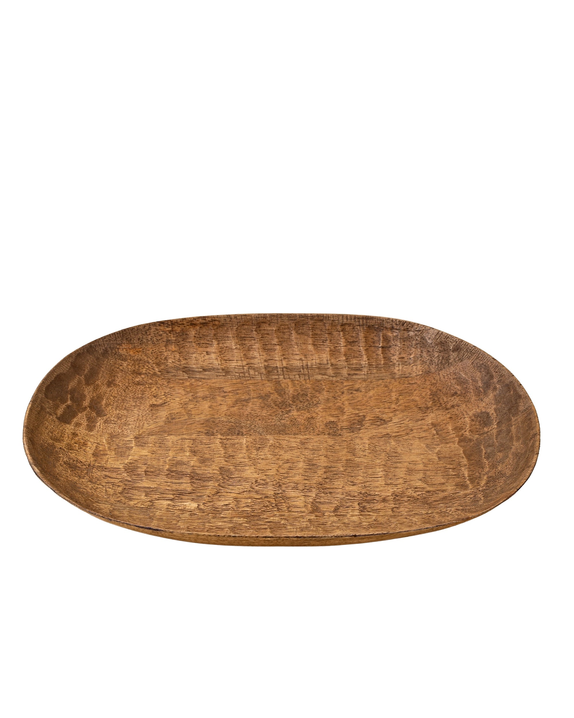 Oval mango wood tray with hand-carved textured surface by Faire, Terrain Carved Dish L, eco-friendly accent.