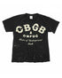 The Made Worn CBGB Crop Tee features a worn, faded black finish with "CBGB & OMFUG Home of Underground Rock" in distressed white lettering and visible white stains near the bottom, creating a classic vintage look.