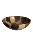 Checkered travertine bowl with a handcrafted finish by The Faire, perfect as a decorative centerpiece.