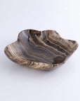 Chocolate brown-cream marbled onyx bowl with wavy edge by Faire, decorative accent for living or dining spaces.