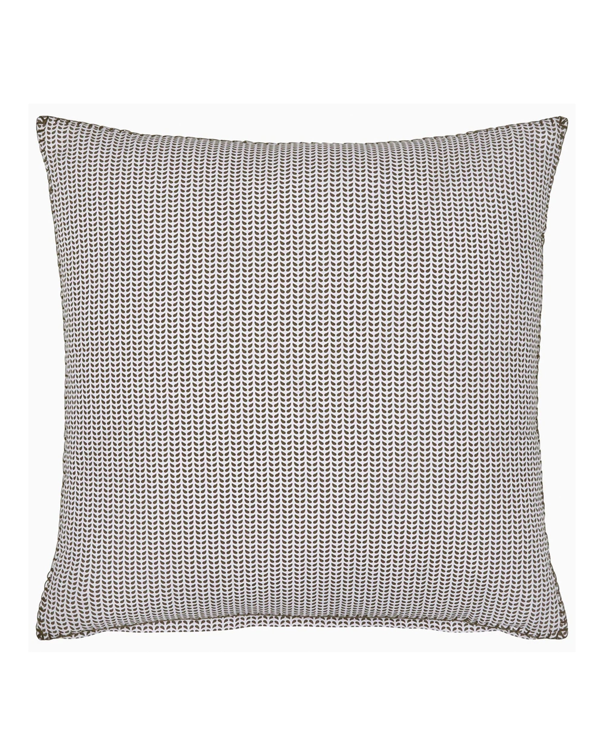 The John Robshaw Cinde Euro 26x26 cushion showcases a finely textured, small-scale black and white geometric pattern reminiscent of stylized rain on a crisp white background.