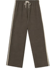 Brown wide-leg track pants with vintage stripes, white sides, and drawstring waist by Perfectwhitetee Claud.