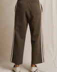 Perfectwhitetee Claud Track Pant in vintage stripes with white sides, back view on neutral background.
