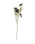 Abigail Ahern's Cosmos /Burgandy: a single artificial flower stem with feathery leaves and small, dark purple hand-painted fabric flowers, shown isolated on a white background.