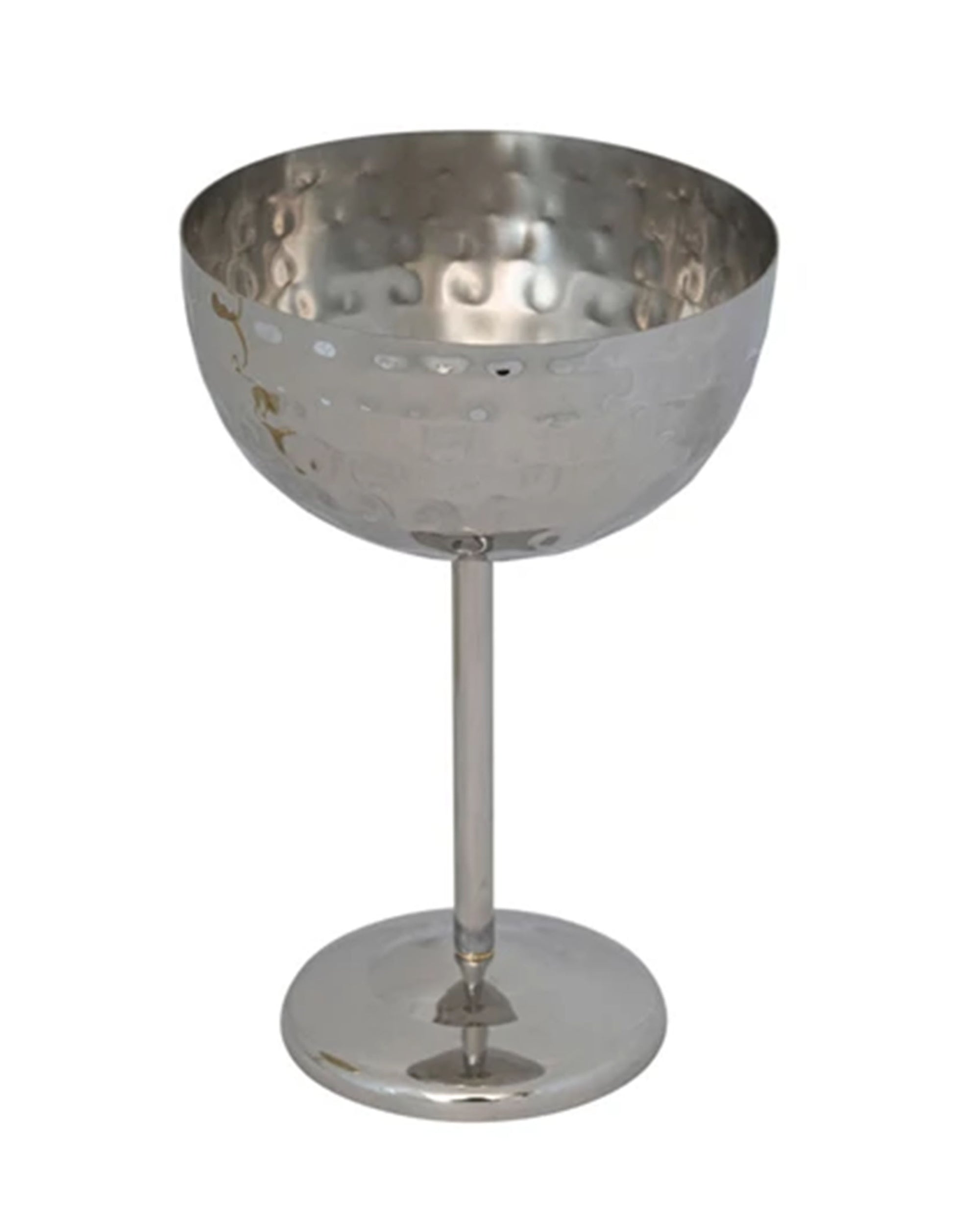 The Creative Co-op Stainless Steel Coupe Glass features a hammered finish and elegant stem, bringing sophistication to any setting.