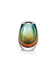 The CH-7279 Crystal Bloom Vase by Zodax is a rounded gradient glass vase with a glossy finish in green, blue, and amber tones. It features a small top opening and is shown against a plain white background.